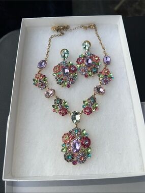 Monet Multicolor Crystal Statement Necklace and Earring Set - Women Jewelry
